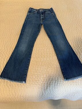 MOTHER Dark Blue Flare Jeans with Raw Hem